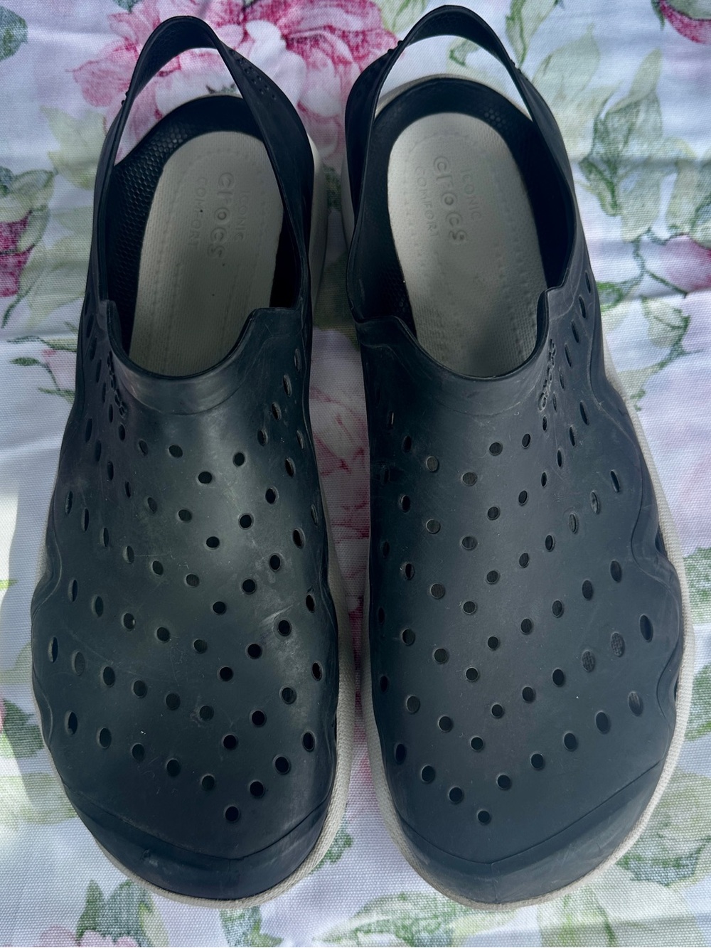 CROCS Black Perforated Slip-On Clogs with Heel Strap